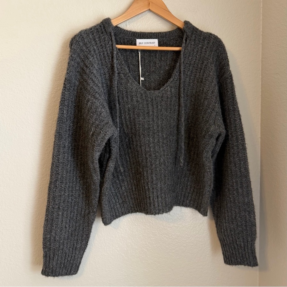 NWT, Self Contrast x Anthropologie Chunky Cozy Dark Gray Sweater, Size Large